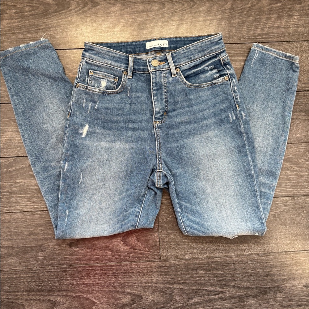 LOFT Distressed Blue Skinny Jeans